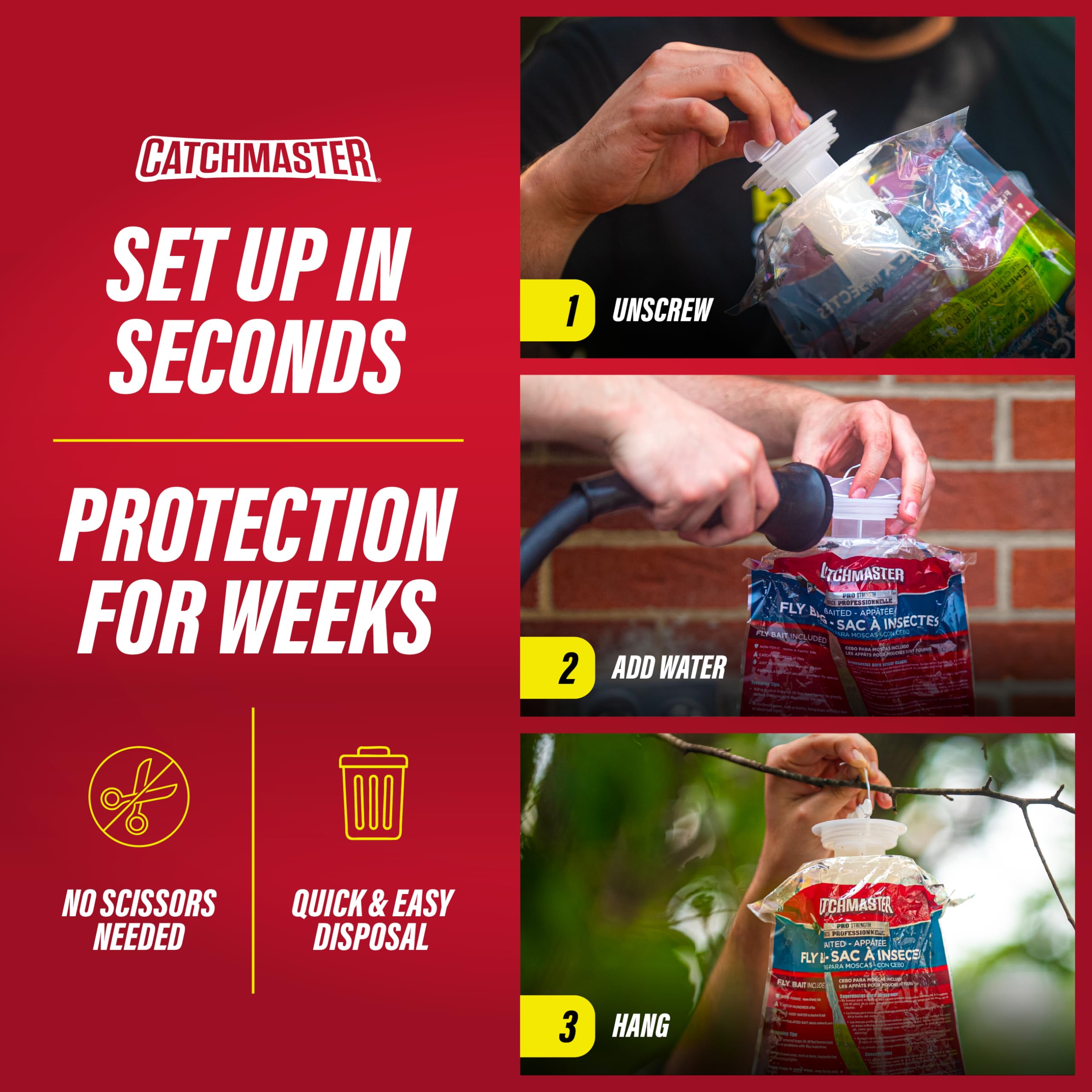 Catchmaster Pro outdoor fly bag trap ready for sunlit spots around barns and dumpsters.