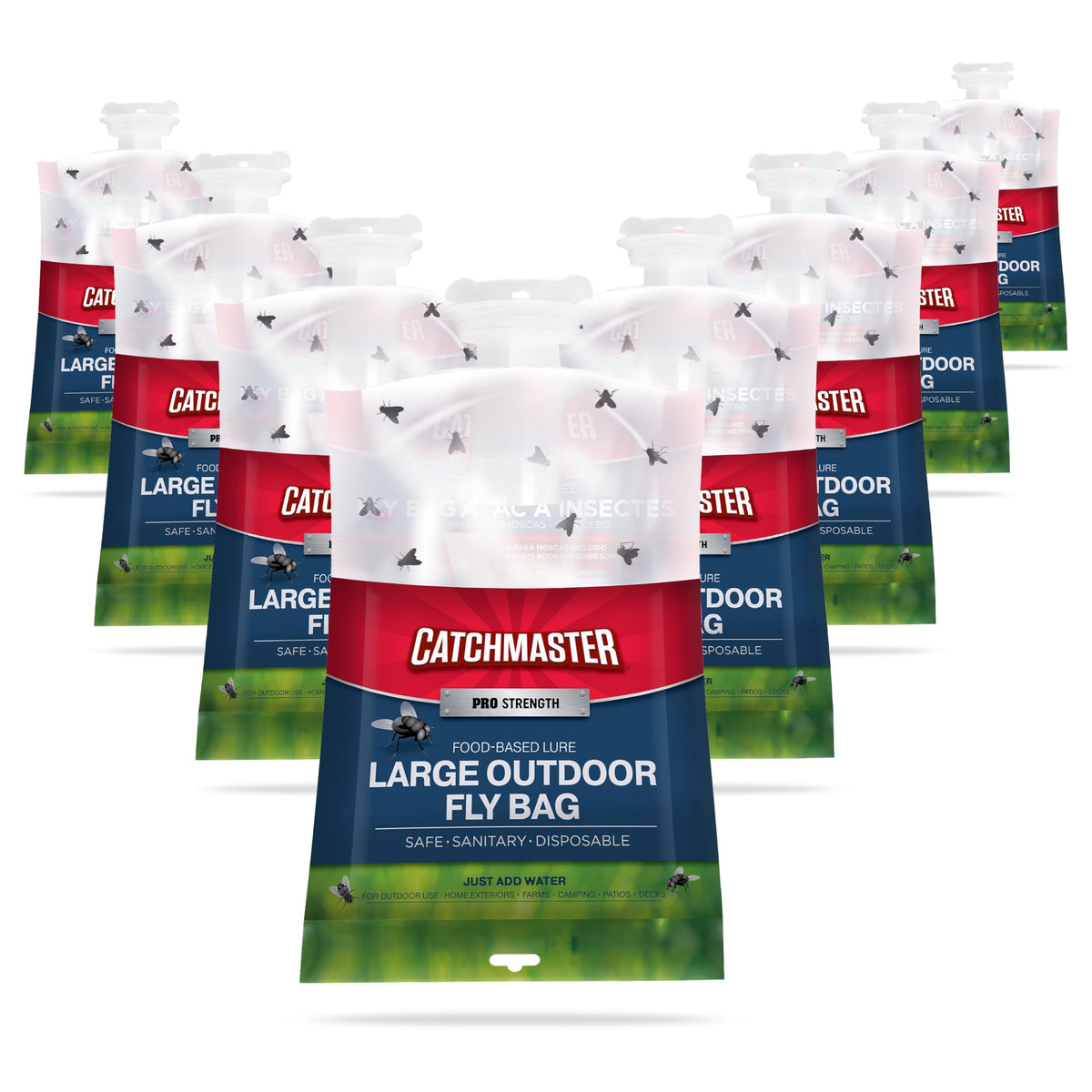 Catchmaster Pro outdoor fly trap with no-mess lid for easy cleanup and outdoor use.