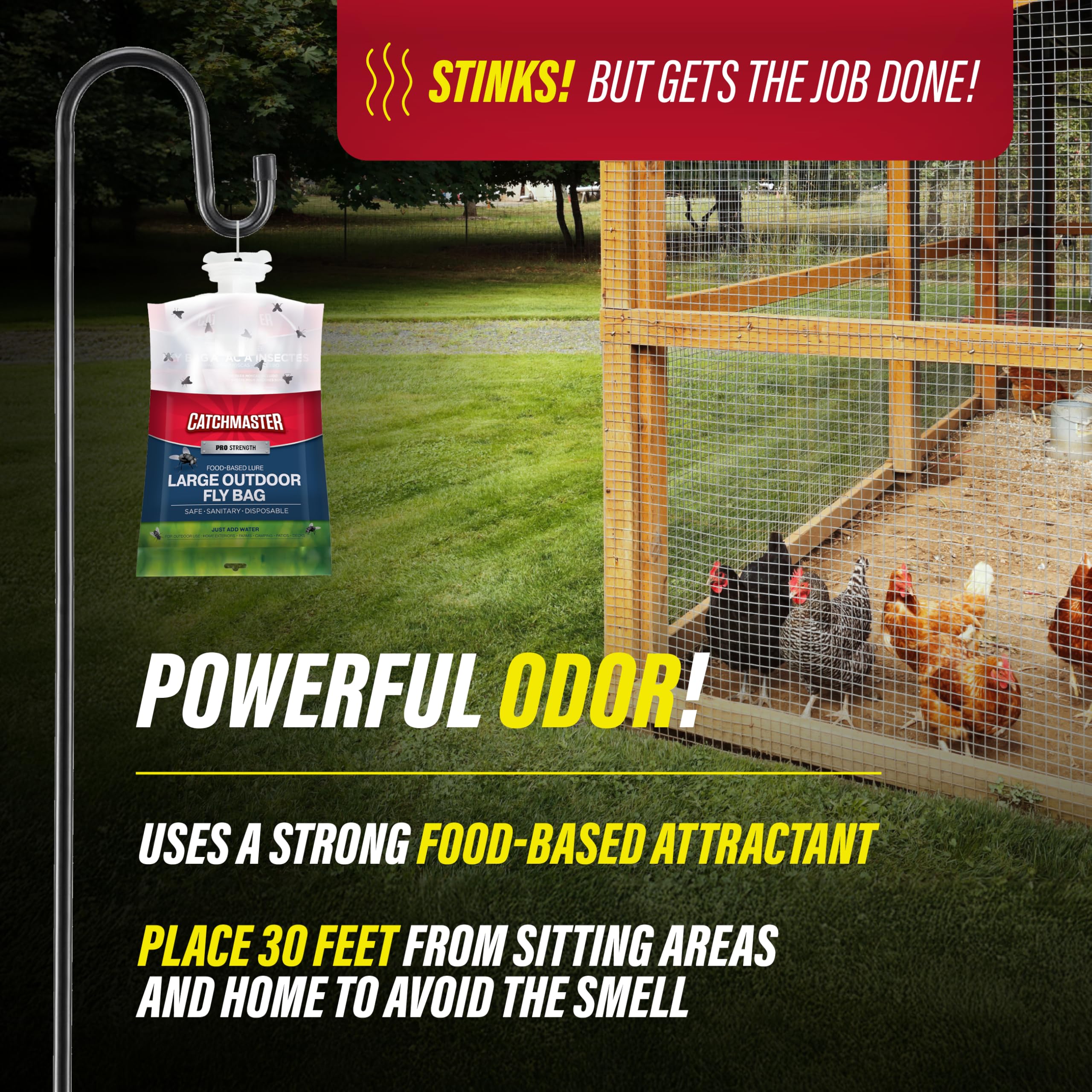 Catchmaster Pro Series lure attracts flies from 30–40 feet away.