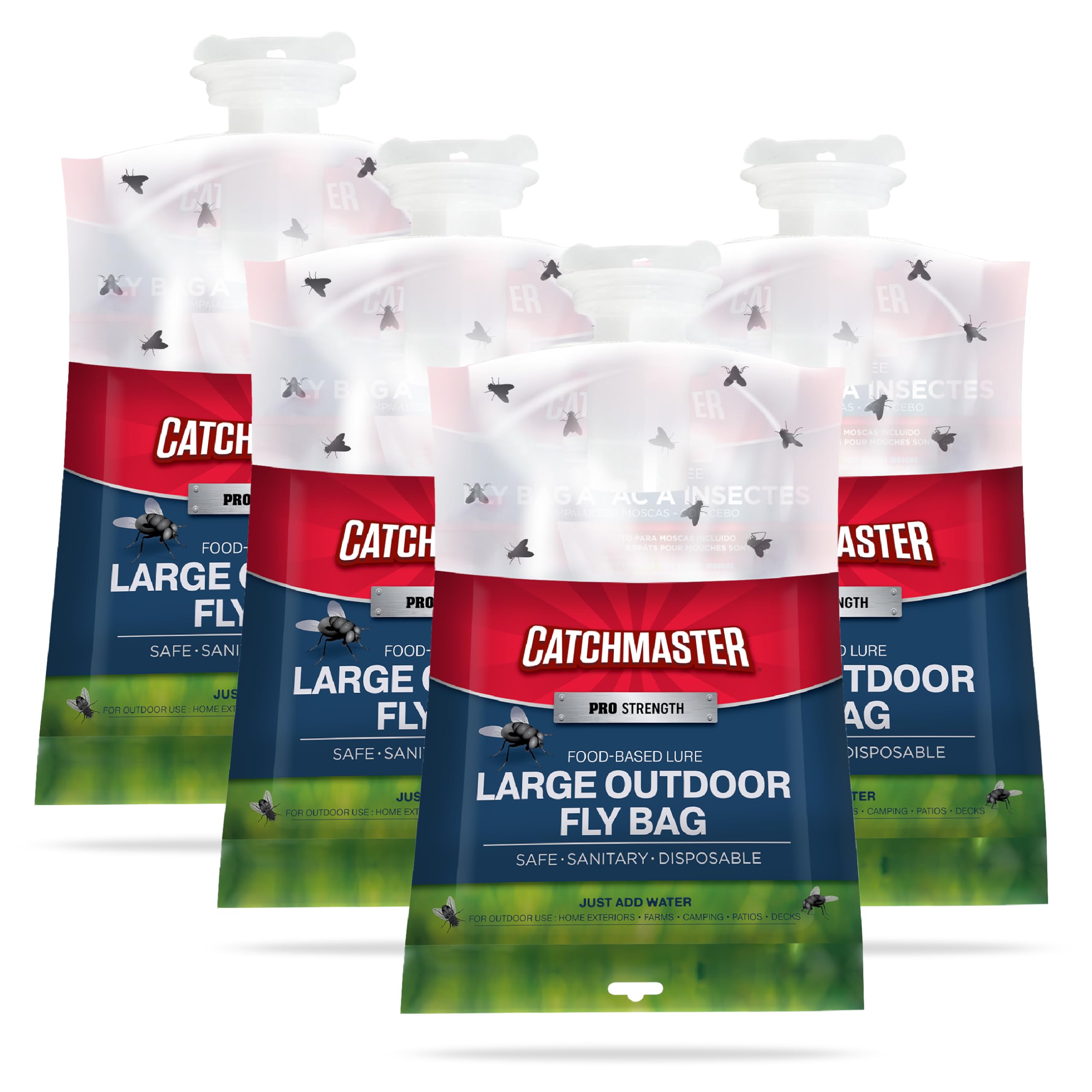 Catchmaster Pro Series outdoor fly trap with no-mess lid ready for outdoor setup.