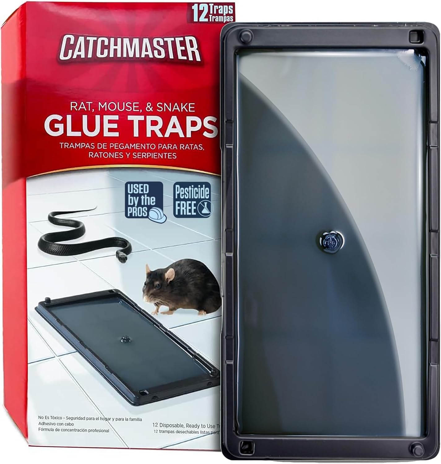 Catchmaster rat glue trap 12-pack ready to use for quick rodent control at home.