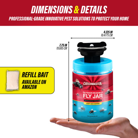 Catchmaster reusable fly jar for ongoing pest management after emptying.