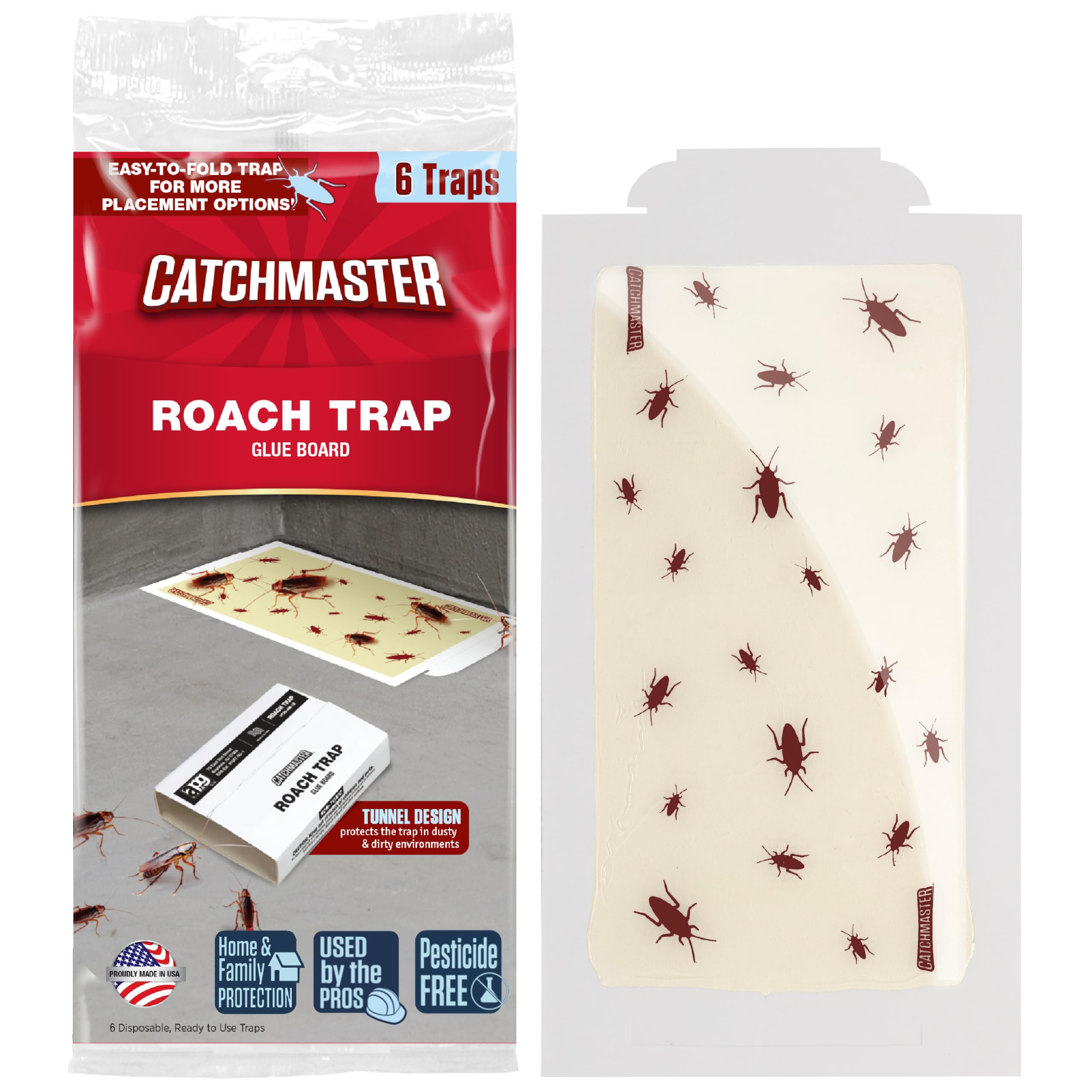 Catchmaster roach trap glue board 6-pack ready-to-use setup for quick pest interception