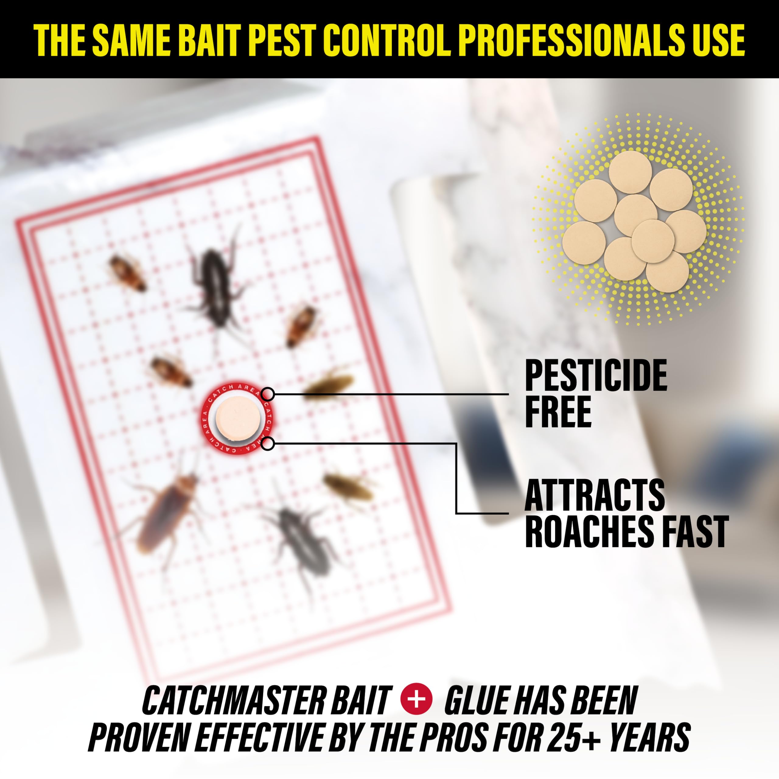 Catchmaster roach trap sticky-glue-panel captures roaches on a secure surface