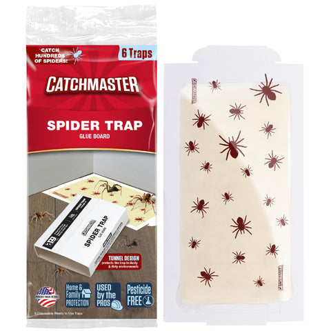 Catchmaster spider-traps glue board 6-pack on wall for pest capture.