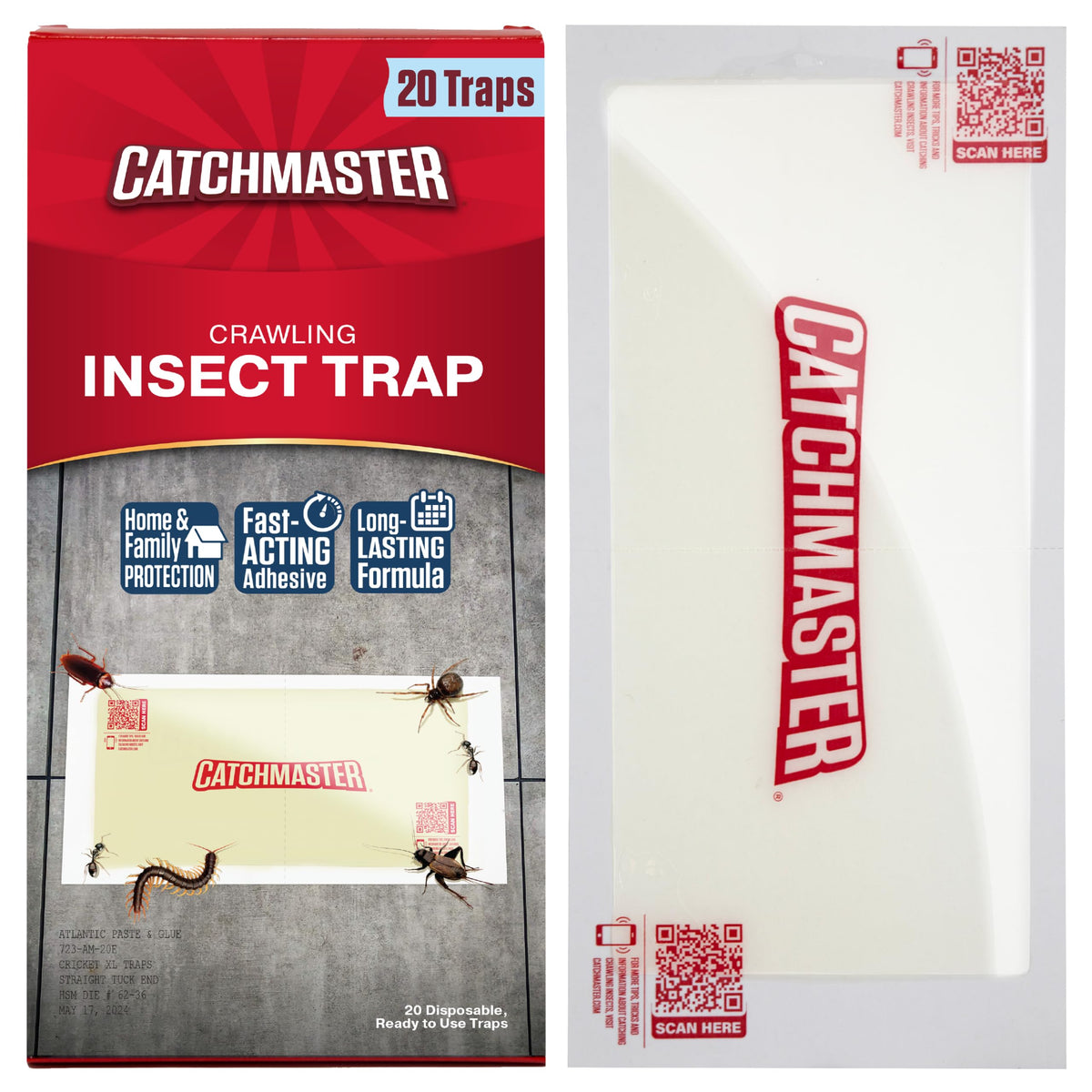 Catchmaster XL glue traps in bulk packaging for indoor pest control.
