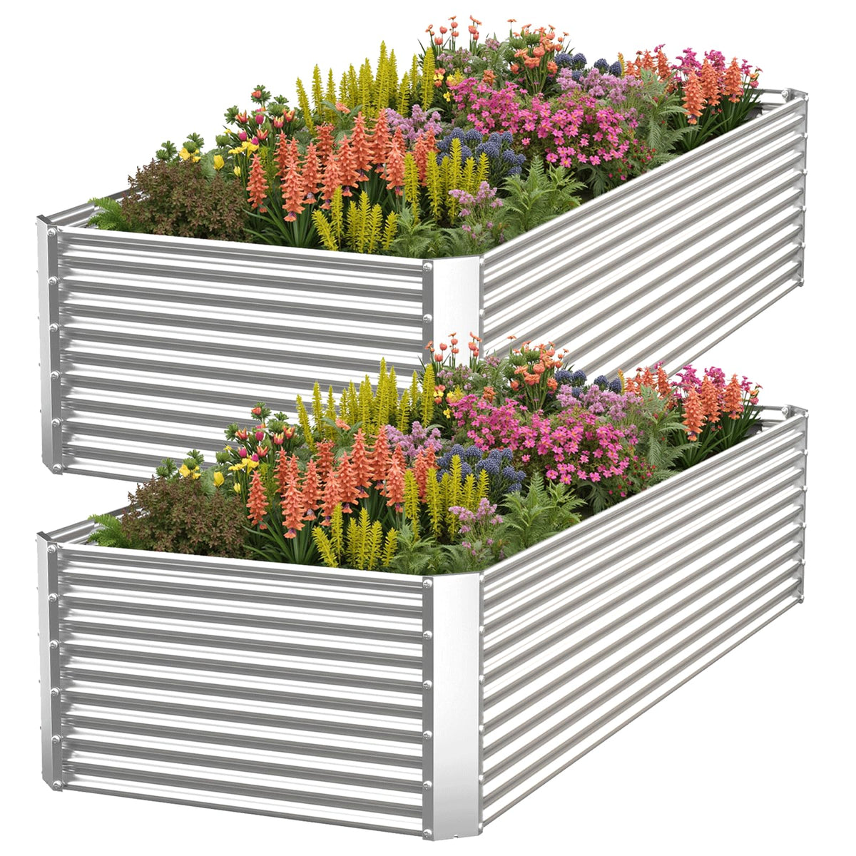 CATMANOR 2Pack tall corrugated steel raised bed assembly makes setup quick.