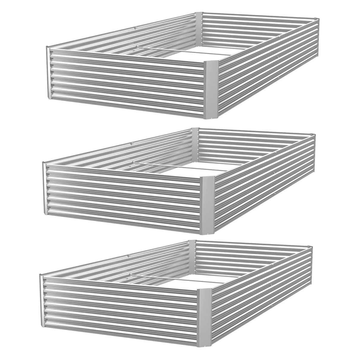 CATMANOR 3-pack corrugated galvanized-steel raised bed for durable outdoor vegetable gardening.