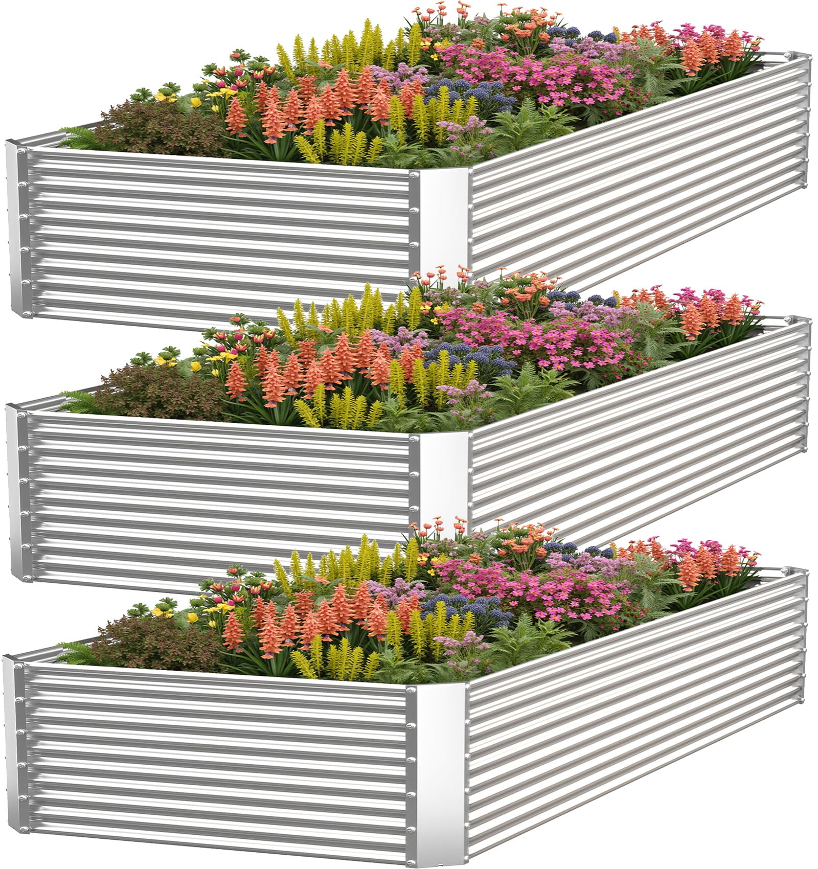 CATMANOR 3-pack raised garden bed exterior 4x2ft showing sturdy galvanized steel and outdoor durability