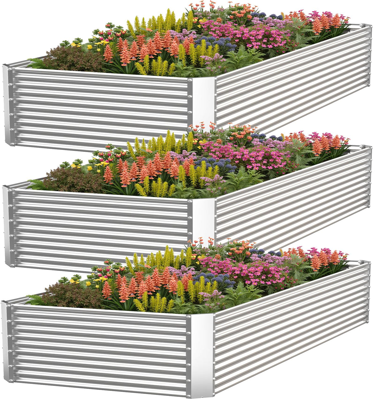 CATMANOR 3-pack raised garden bed exterior 4x2ft showing sturdy galvanized steel and outdoor durability