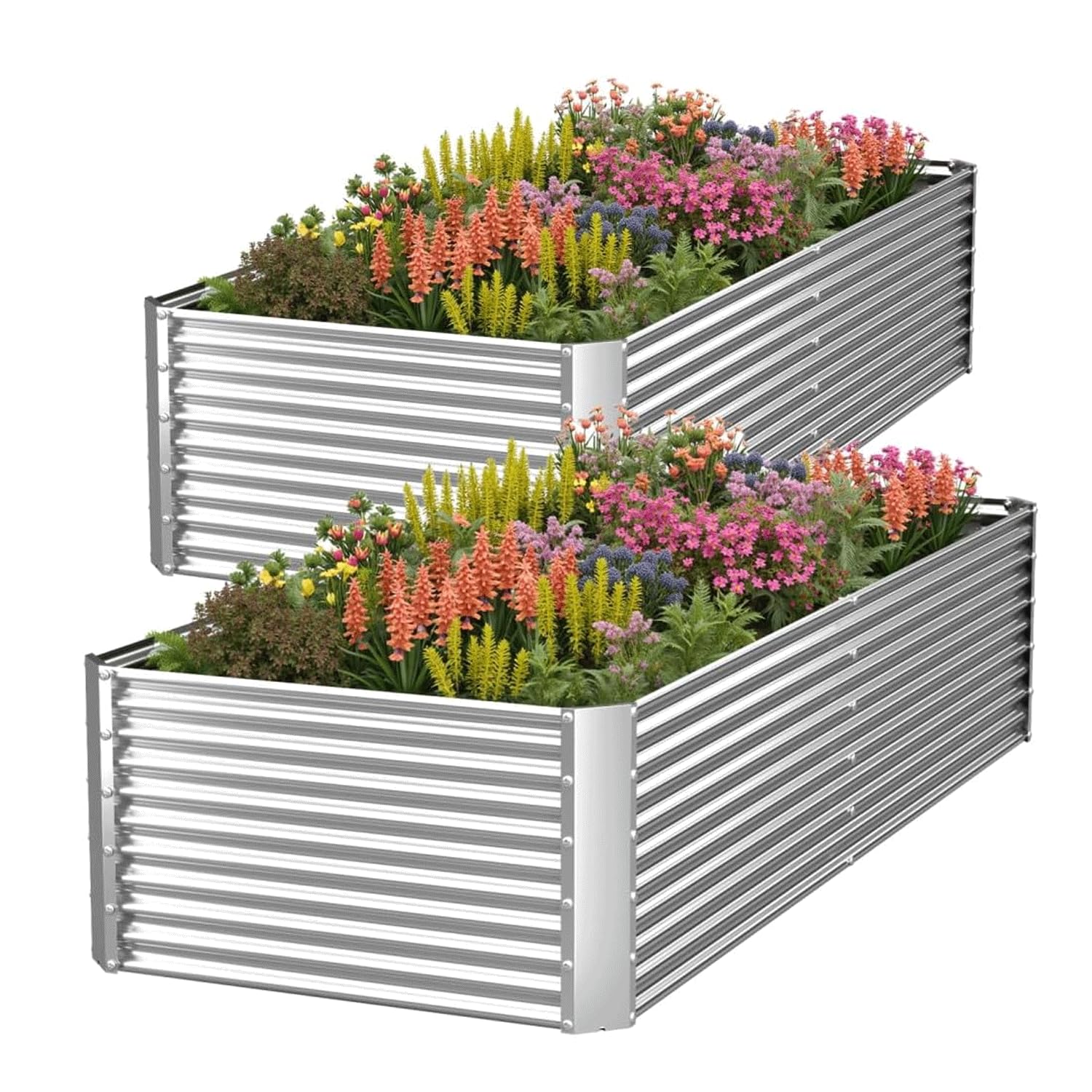 CATMANOR tall corrugated steel raised bed front view showing generous planting space for vegetables.