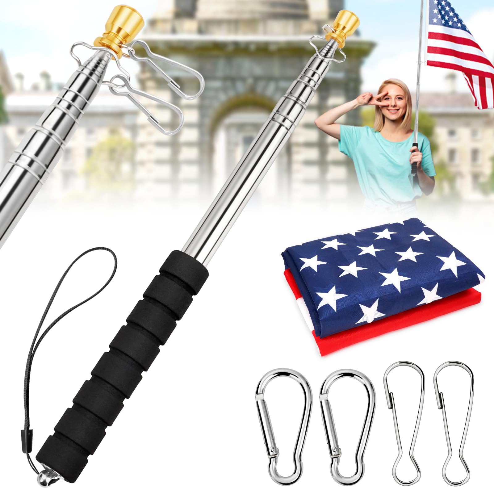 CATMOOW flag pole collapsed to compact storage for travel