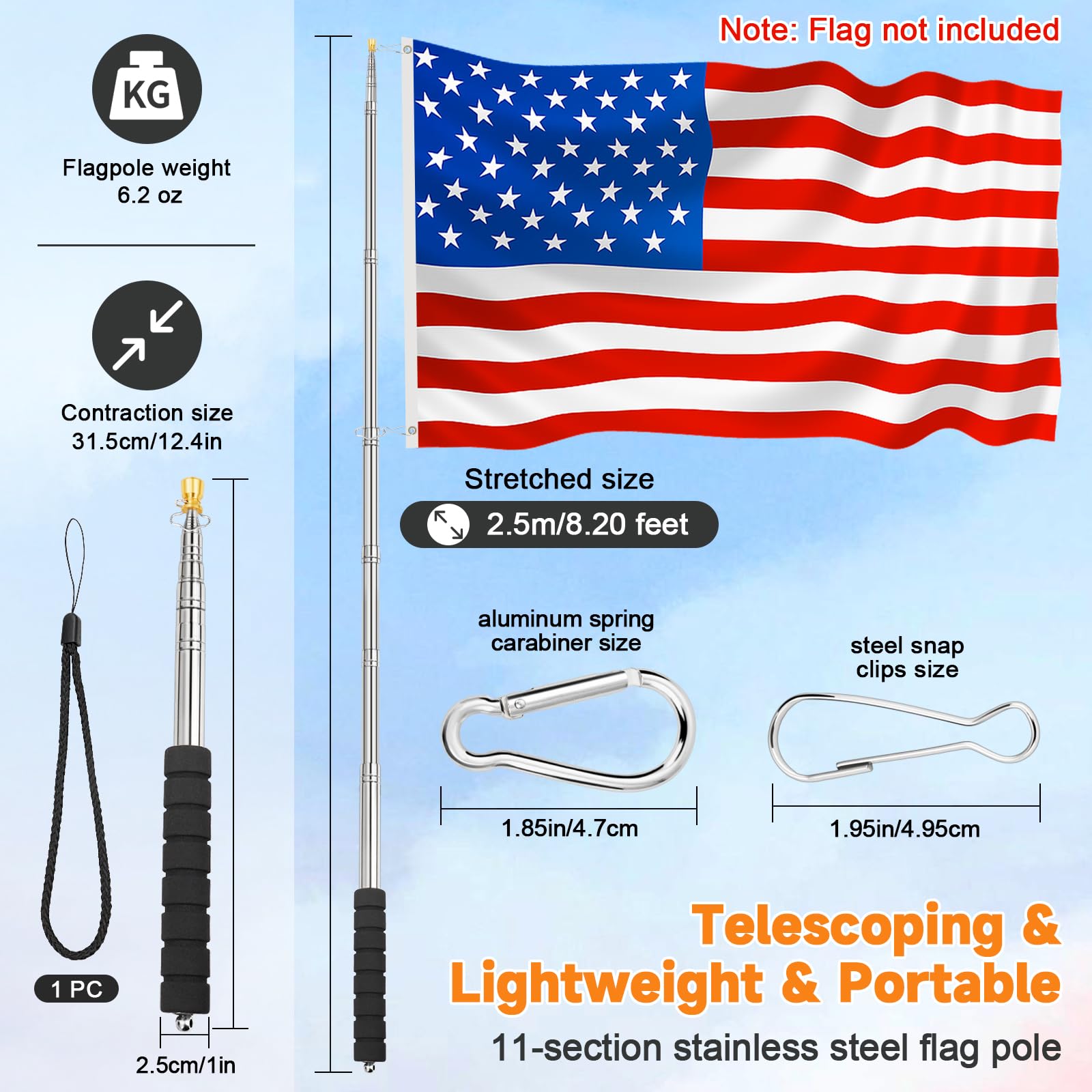 CATMOOW flag pole with lanyard for secure hand-carry during events