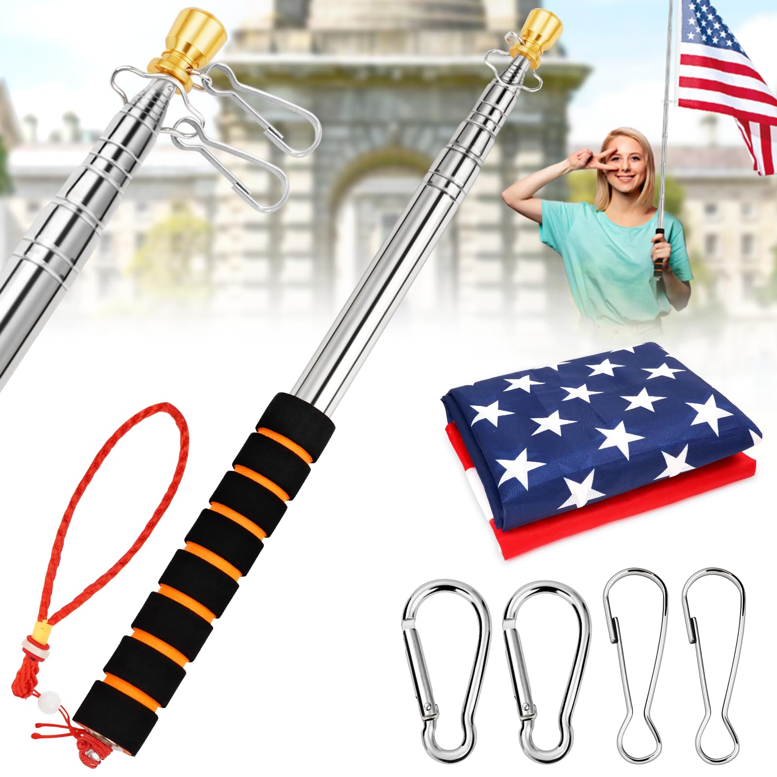 Close-up of CATMOOW flagpole stainless steel finish and polished surface