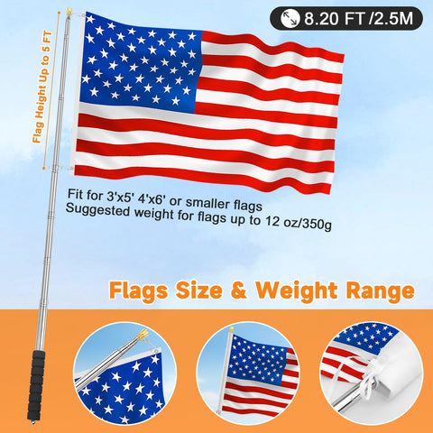 CATMOOW flag pole with dual clips for different flag sizes