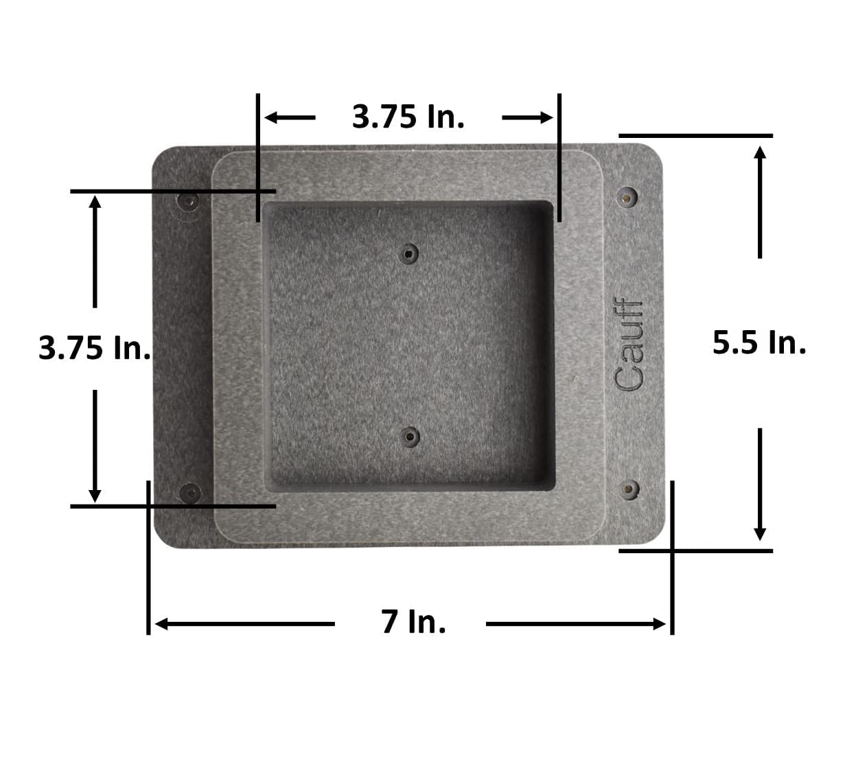 Cauff mailbox mounting bracket shown securing a mailbox board for reliable outdoor mounting.