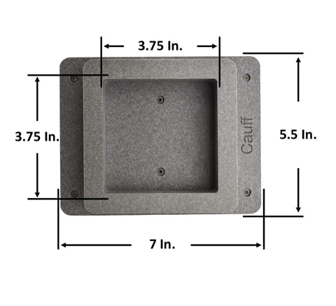 Cauff mailbox mounting bracket shown securing a mailbox board for reliable outdoor mounting.