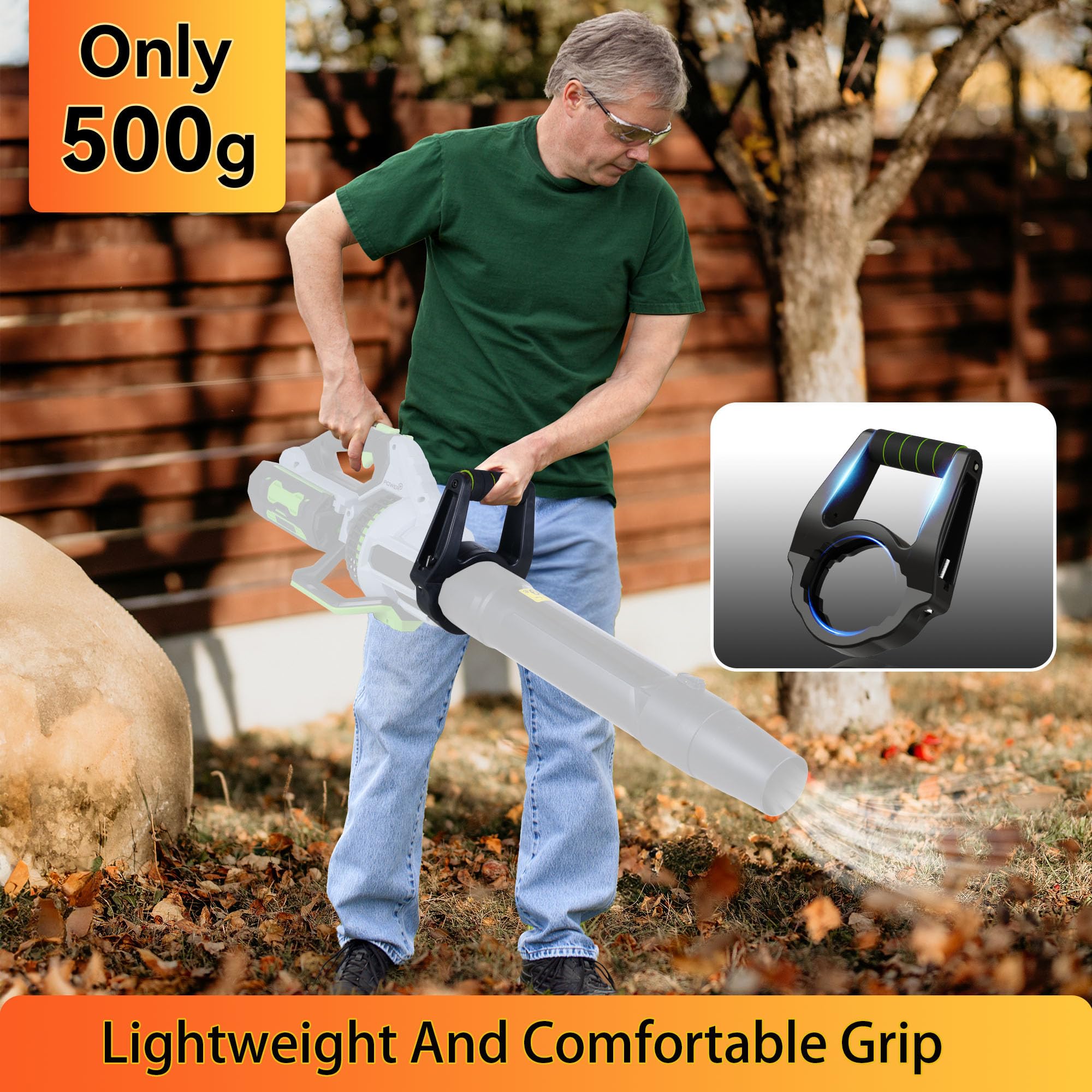 Caulimo handle provides comfortable grip on LB5750 for extended yard work