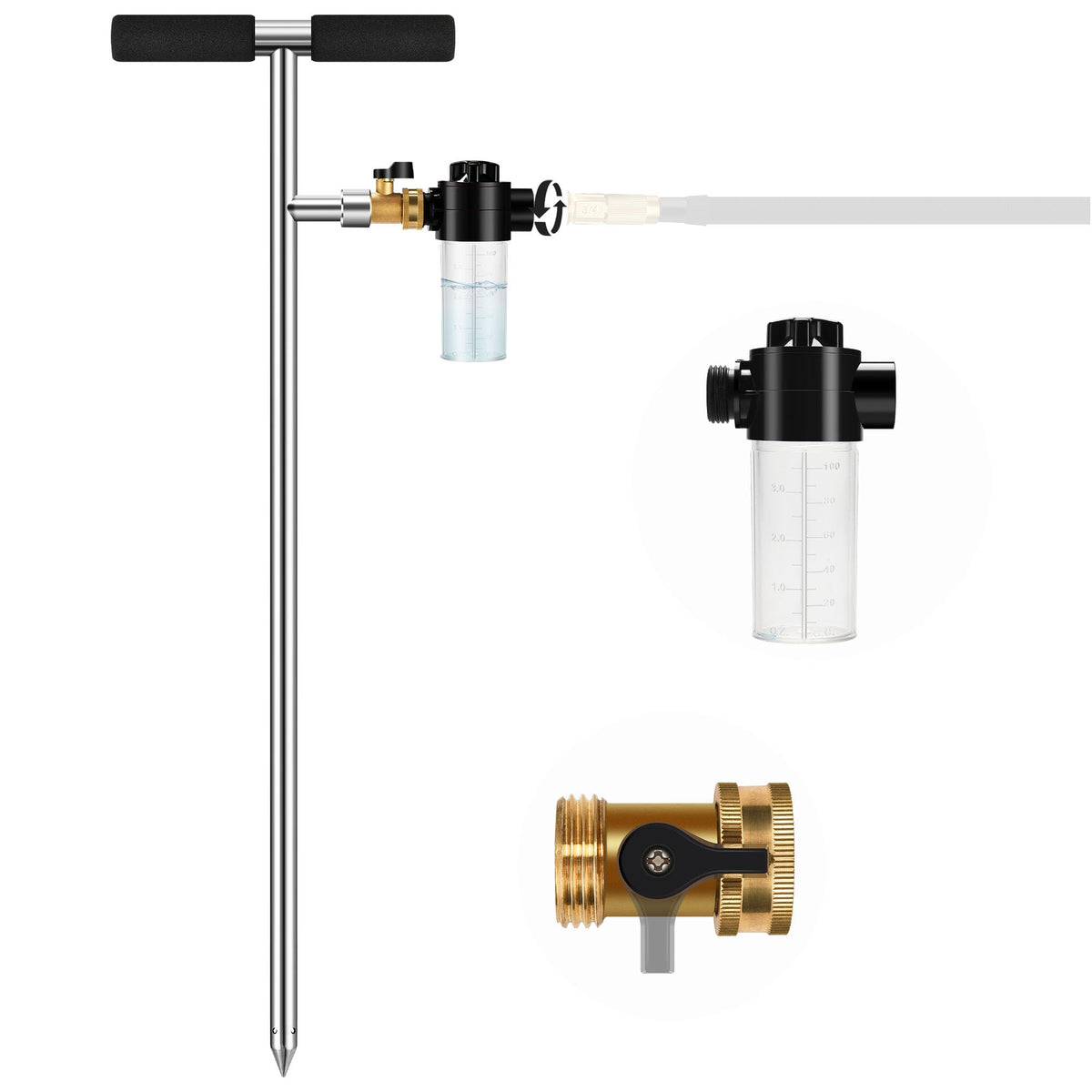 Caulimo tree watering spike with four-hole design delivers deep root moisture.