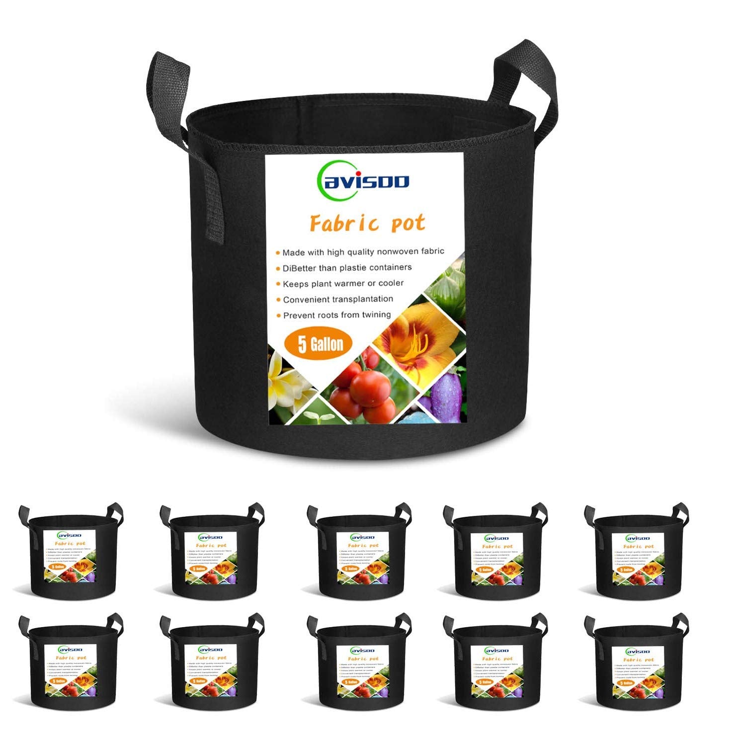Cavisoo 5-gallon grow bag side view demonstrates durable 300g fabric suitable for reuse.
