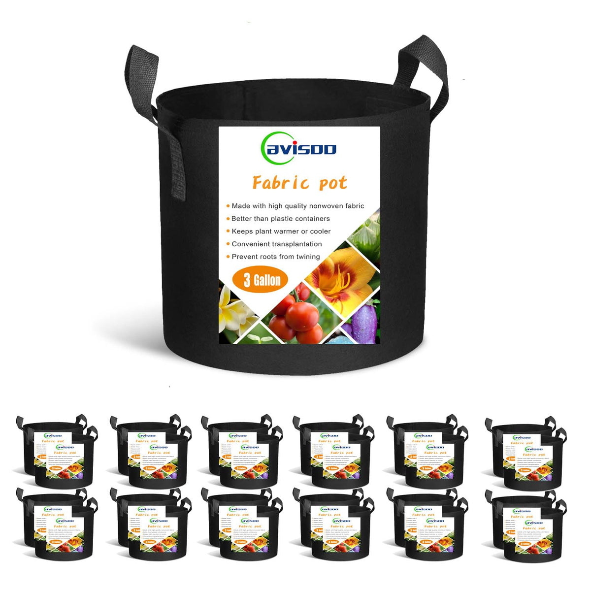 Cavisoo 3-gallon grow bag with reinforced handles for heavy plants