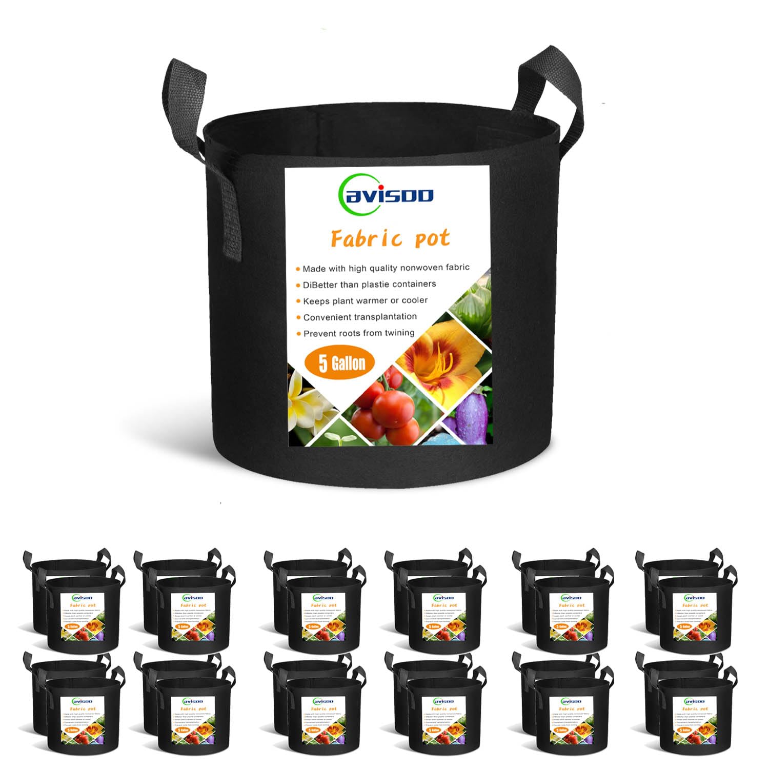 Cavisoo 24-pack 5gal grow bags folded for storage and reuse