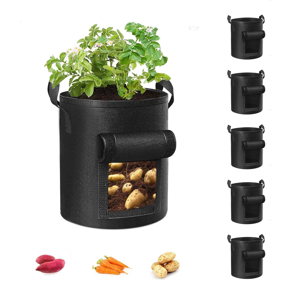 Cavisoo 5-pack 10 gallon potato grow bag with durable material for long-lasting reuse.