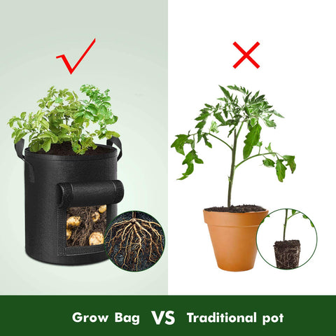 Cavisoo 5-pack 10 gallon potato grow bag features visualization window for harvest readiness at a glance.