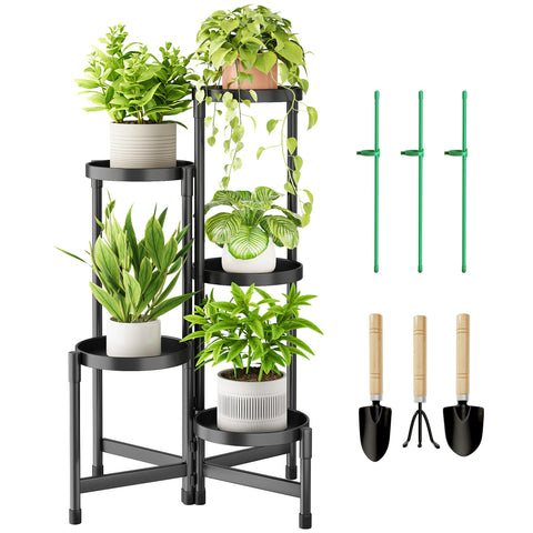 Cawukege five-tier plant stand with indoor-outdoor versatility for multiple pots.