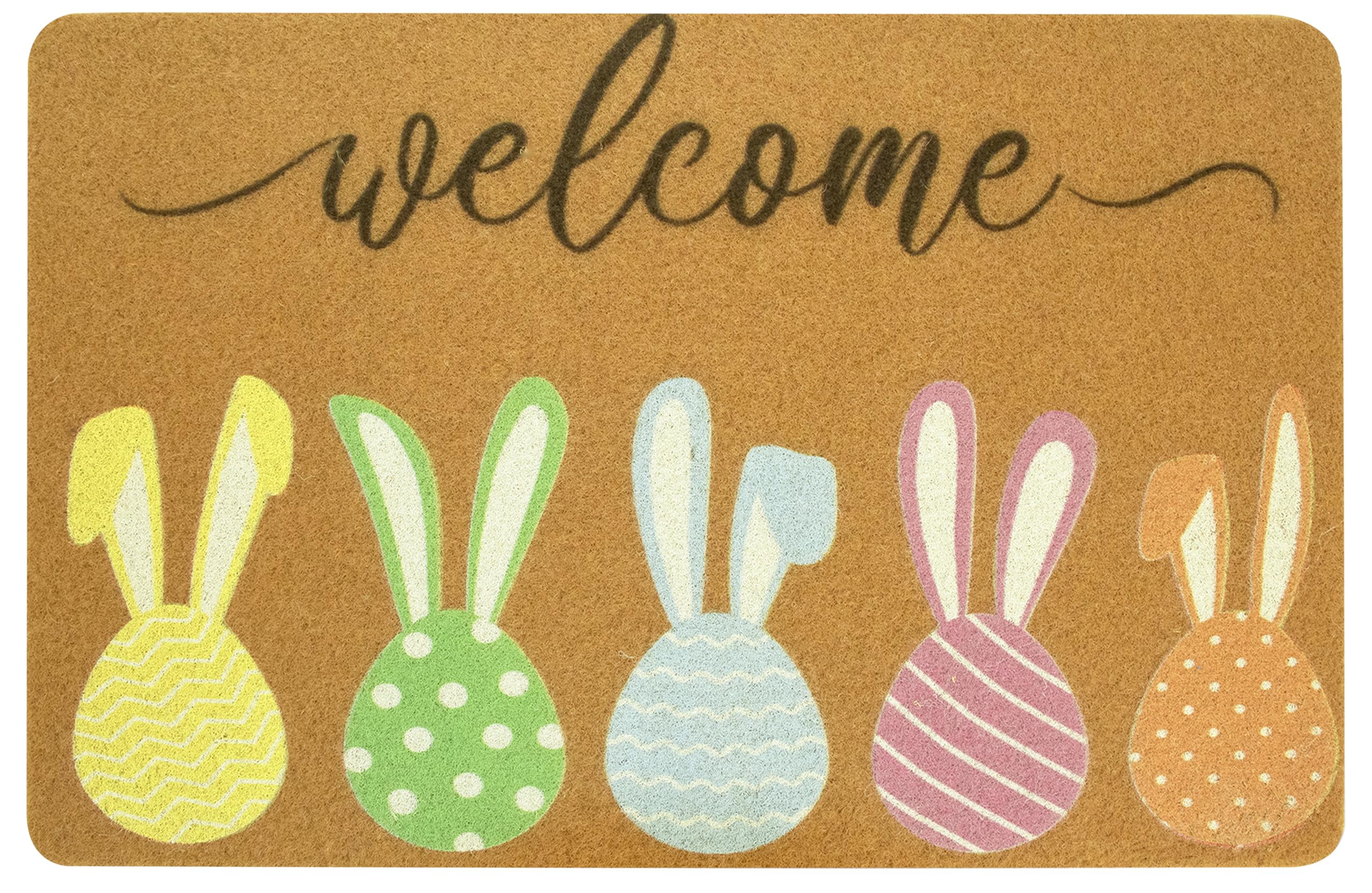 CaySep Easter Welcome Doormat with bunny graphic for porch, adding seasonal charm.
