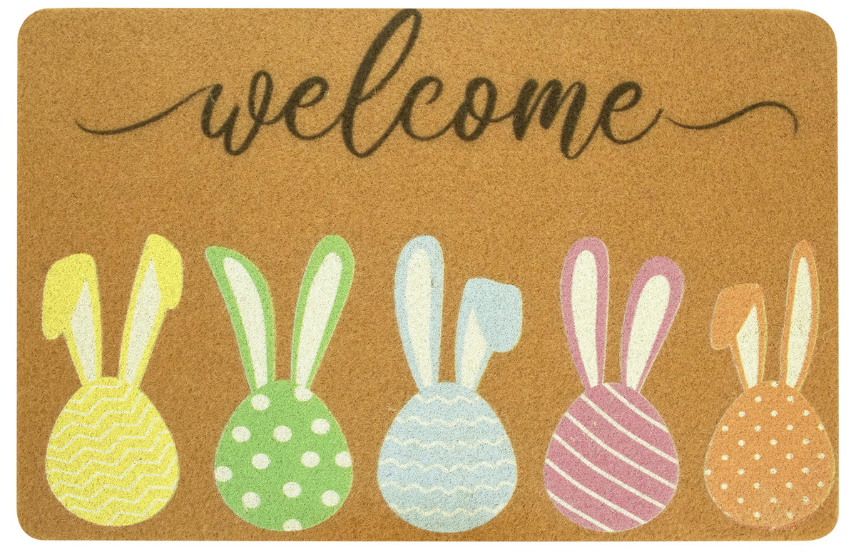 CaySep Easter Welcome Doormat with bunny graphic for porch, adding seasonal charm.