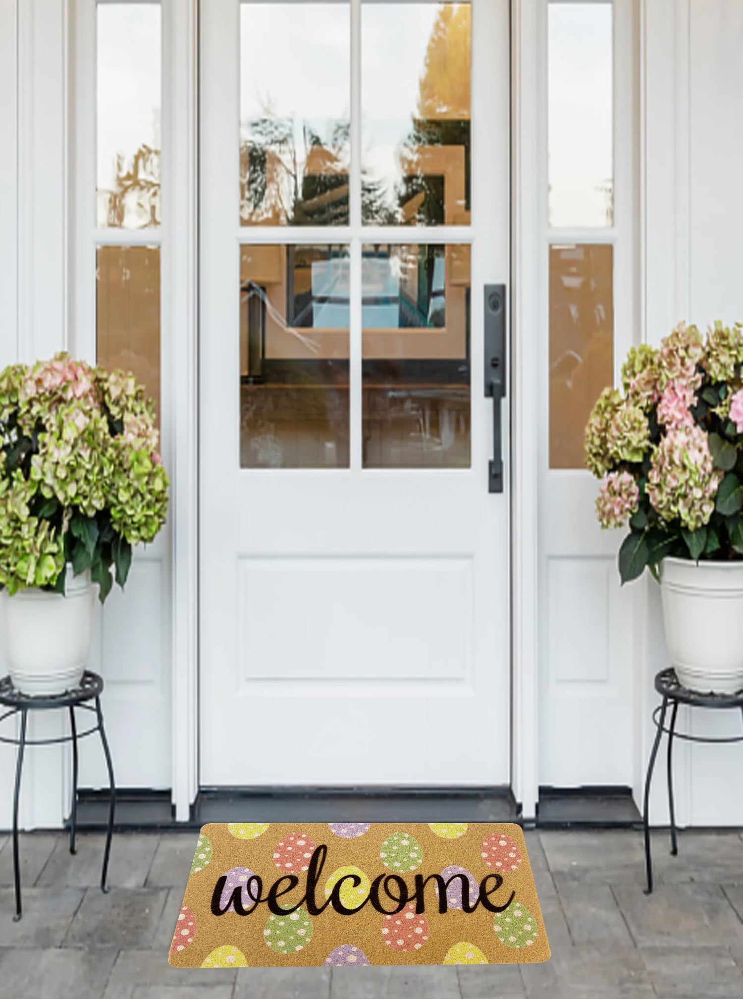 CaySep Easter Welcome Doormat coir close-up highlighting durable natural fibers.
