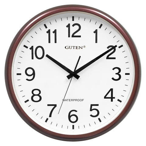 Caysie 16-inch outdoor clock sealed brown with bold numerals for easy distant viewing.