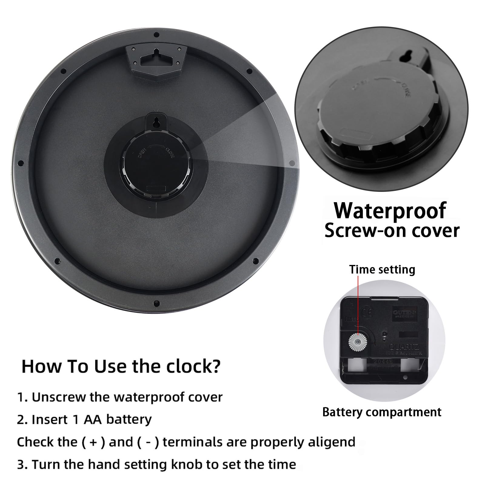 Caysie outdoor clock with flat glass lens resisting dust and easy cleaning.
