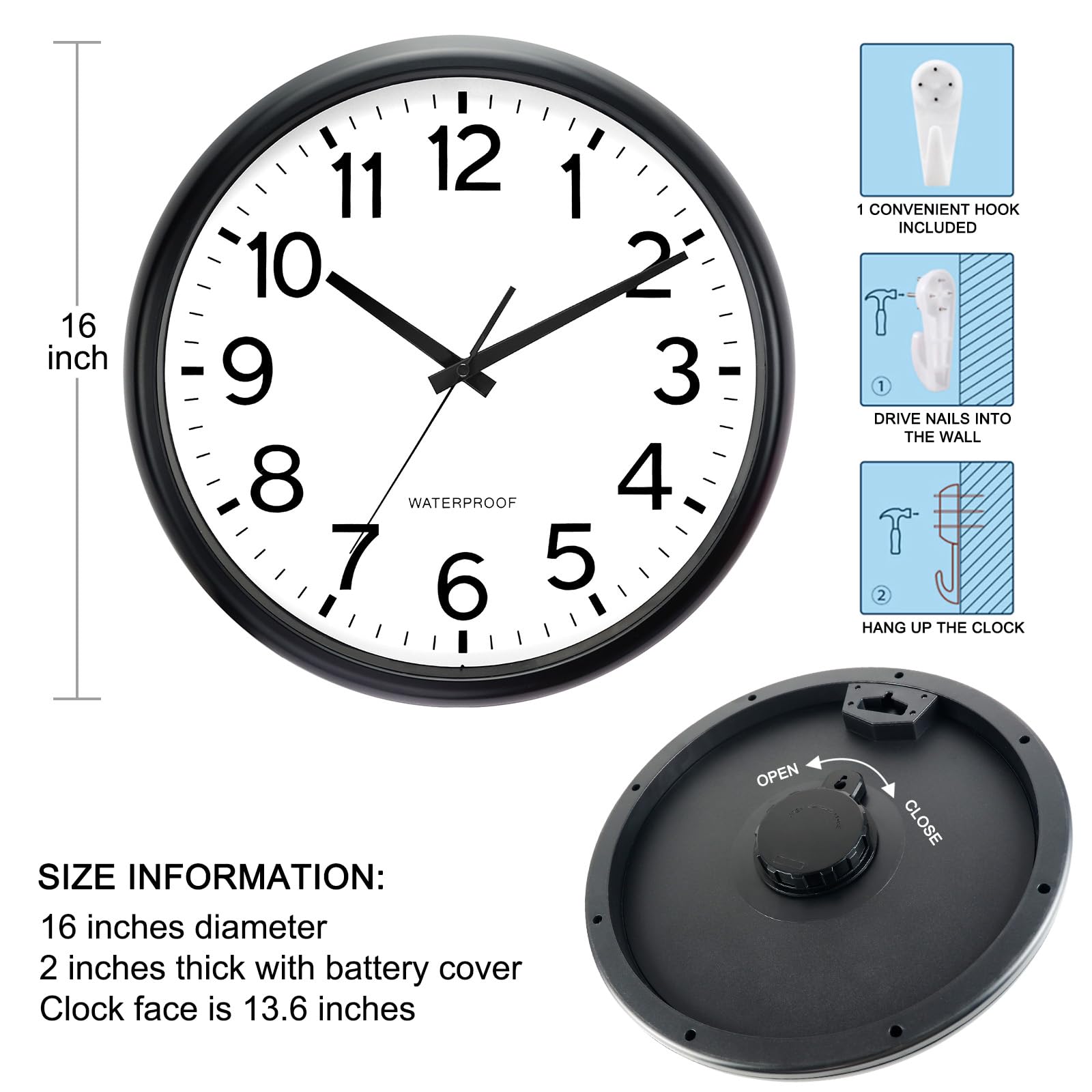 Caysie outdoor clock displayed on patio or garden wall for everyday time checks.