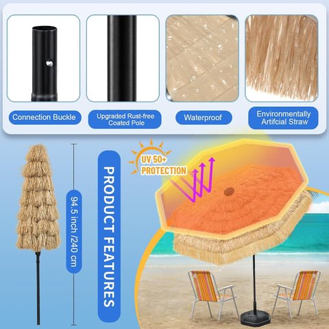 CBFULLRES 8FT tiki umbrella push-button tilt for perfect shade.