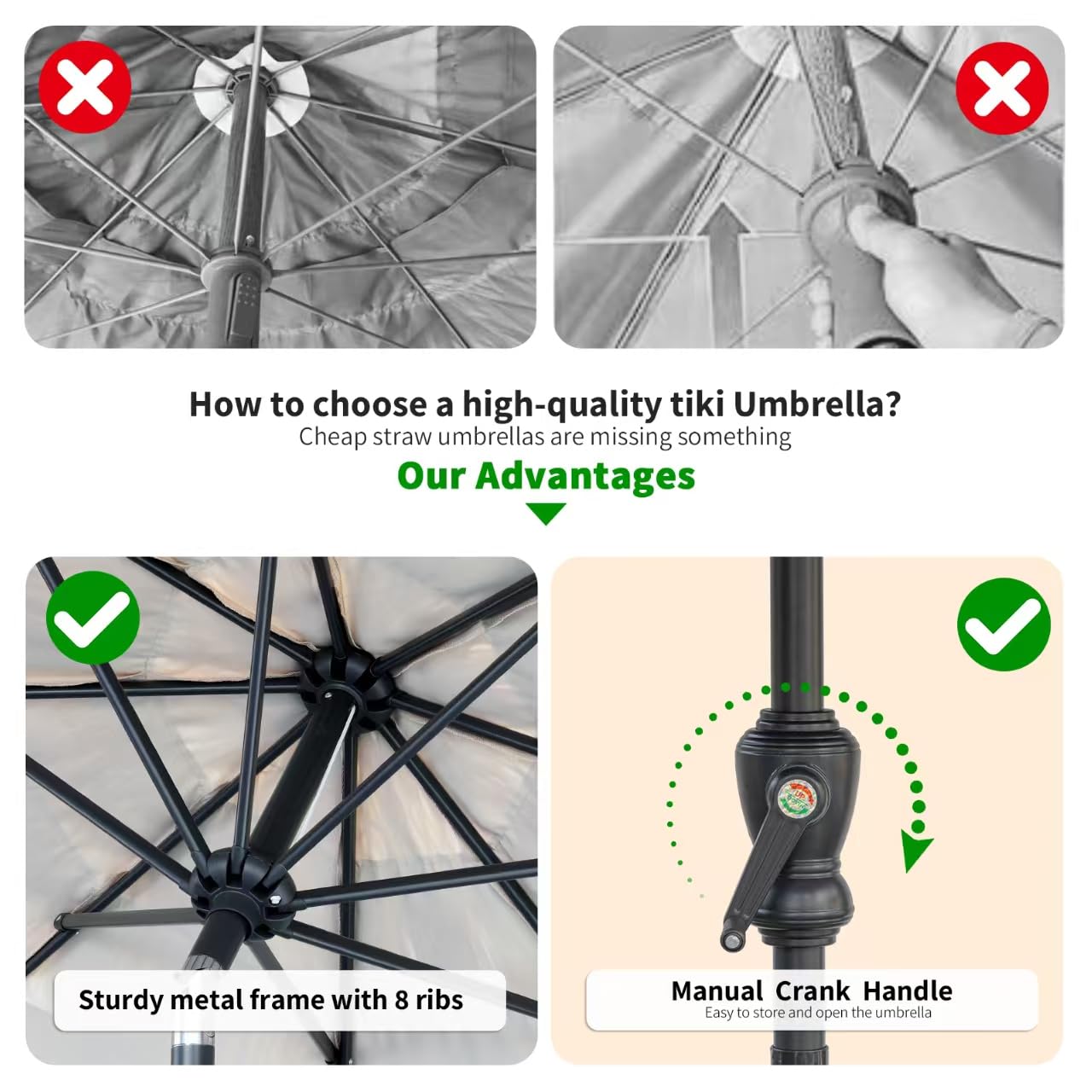 CBFULLRES thatched tiki umbrella with UPF50+ protection for sunny patios.