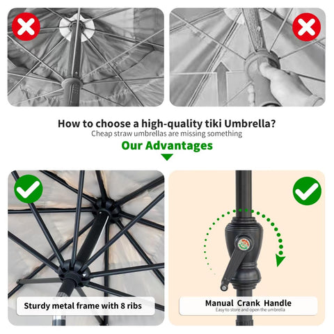CBFULLRES thatched tiki umbrella with UPF50+ protection for sunny patios.