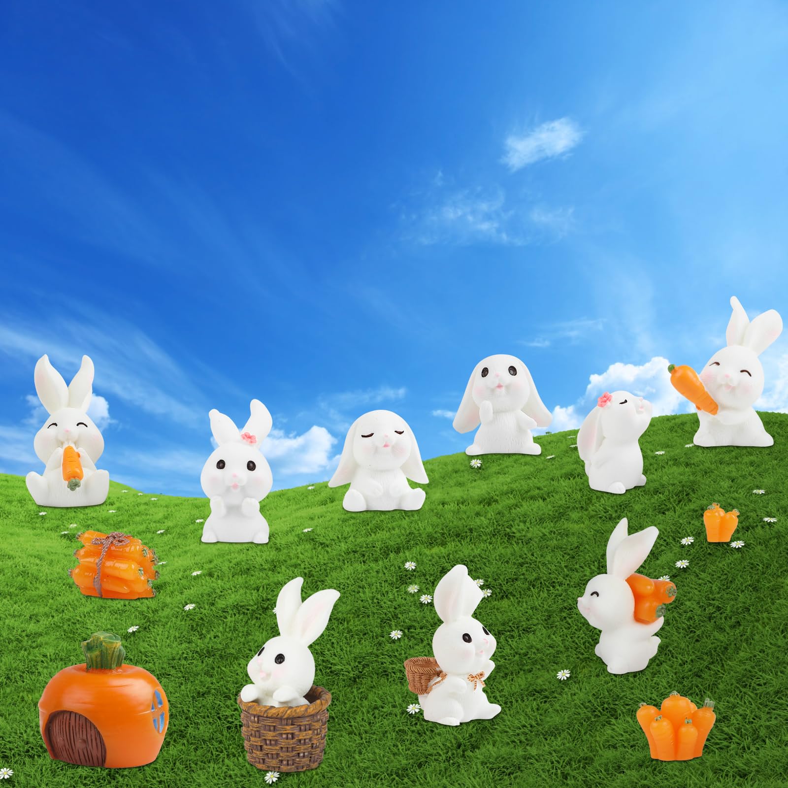 CCINEE rabbit and carrot figures for fairy garden accents and DIY crafts.