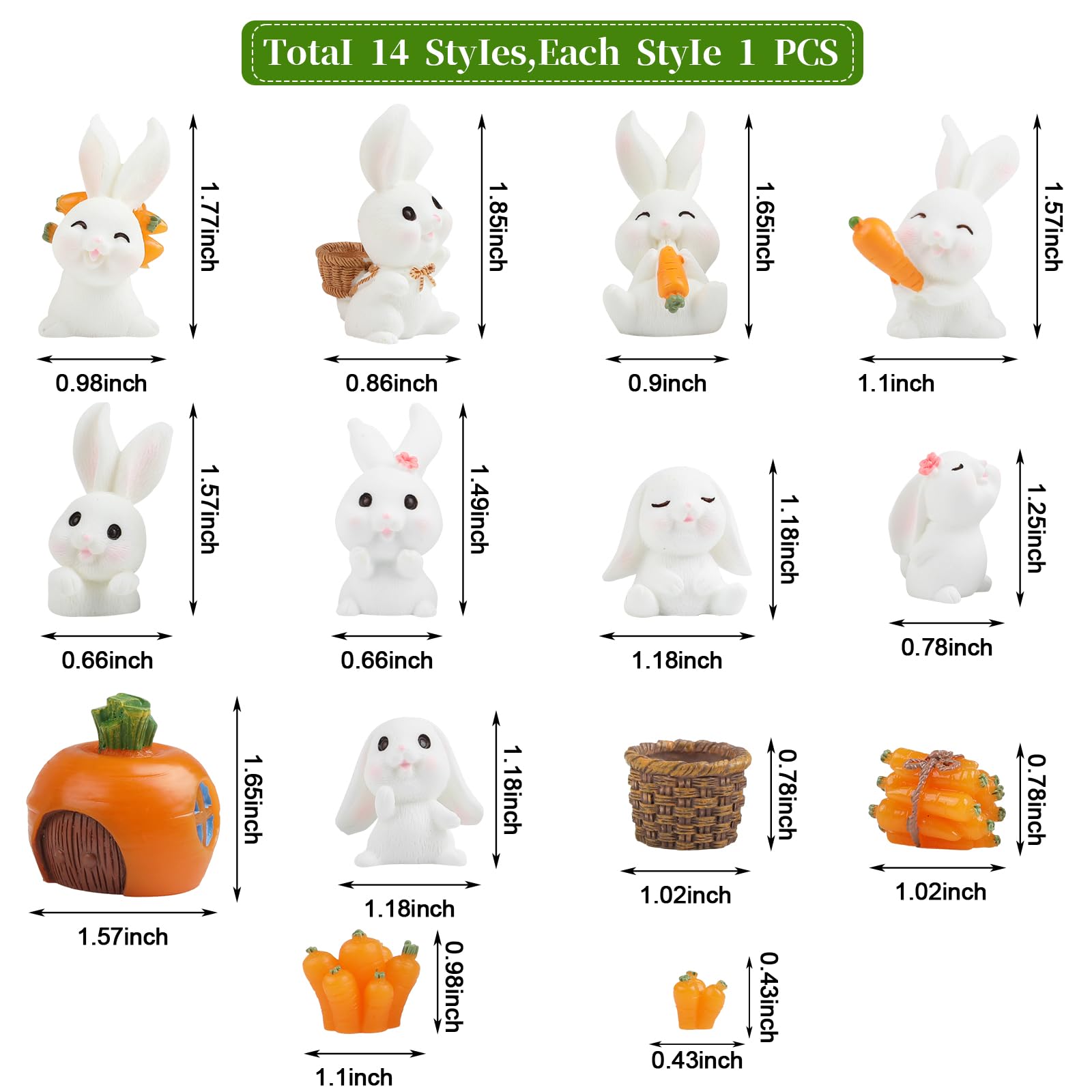 CCINEE rabbit miniature figurine cute resin accents for terrariums and mini landscapes.