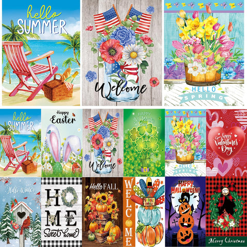 CDLong seasonal garden flags set, 12x18, double-sided for year-round curb appeal.