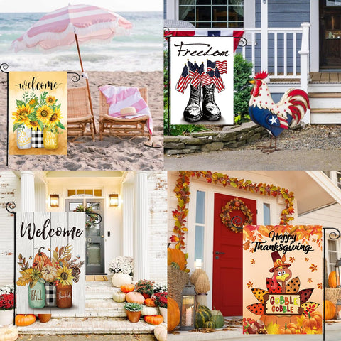 CDLong welcome and holiday flag designs add seasonal charm to entryways