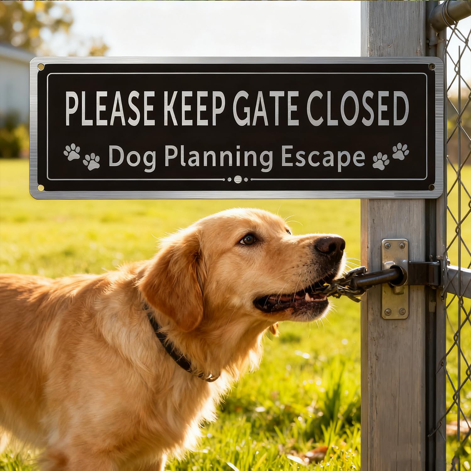CDXHOME brushed aluminium gate sign suitable for indoor and outdoor use.