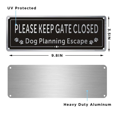 CDXHOME brushed aluminium gate sign mounted near a gate for visibility.