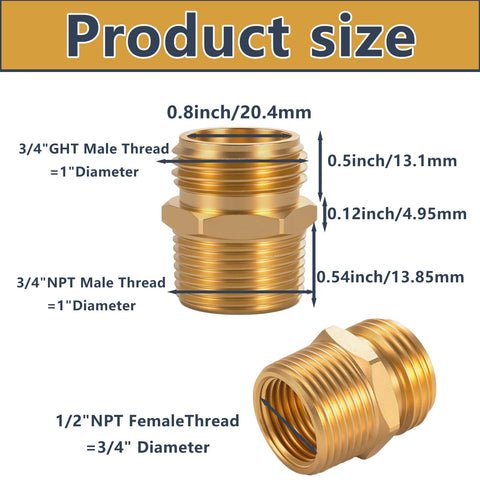 Ceaeso adapter illustrating 1/2 inch NPT female to 3/4 inch NPT male threads for easy setups.