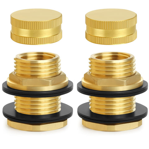 CEAESO brass bulkhead fitting with plug for durable, leak-resistant rain barrel connections