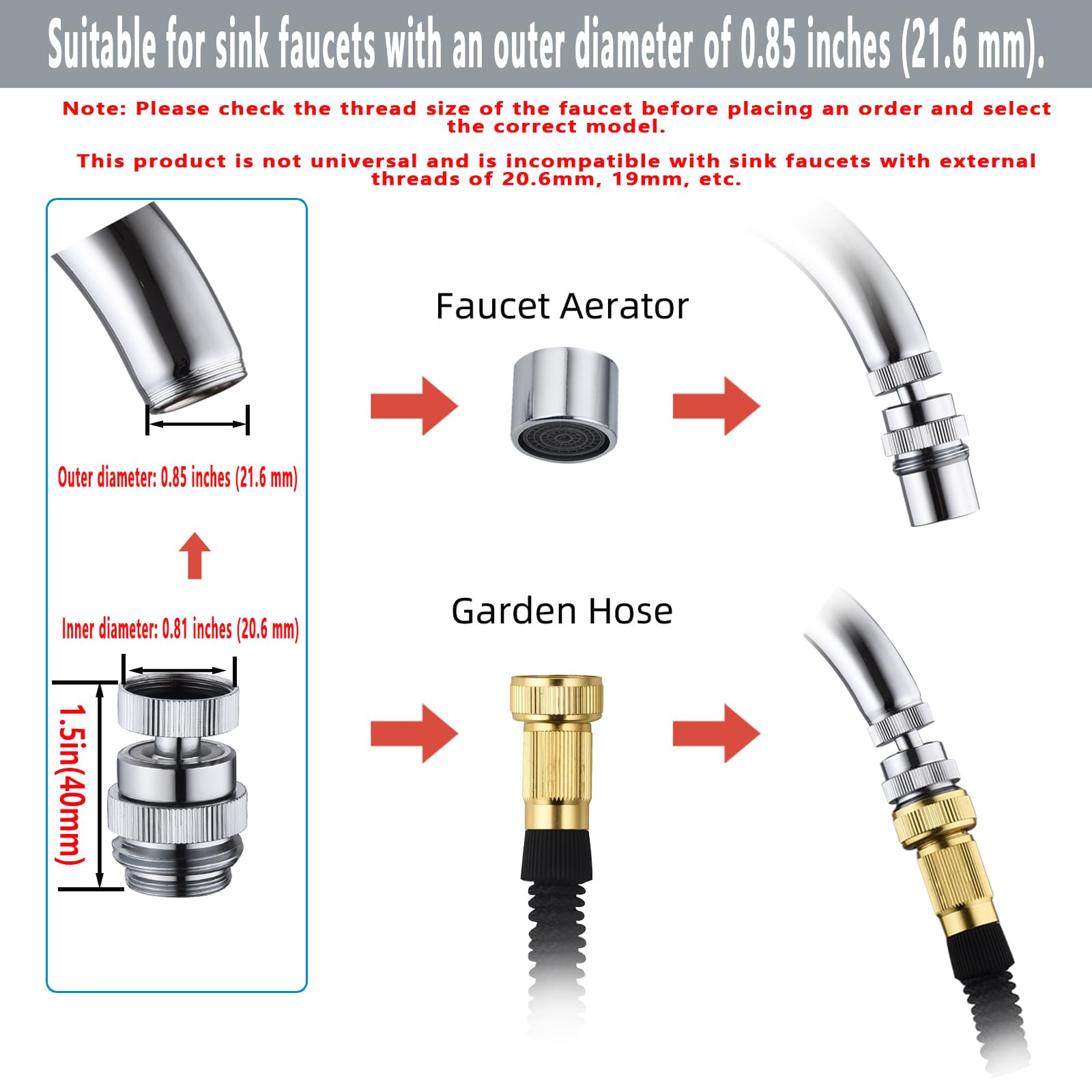 Ceaeso adapter with 3/4 GHT to 55/64 thread for garden hose compatibility