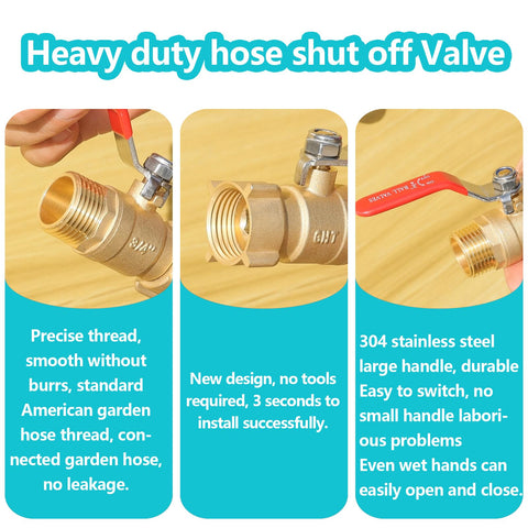 Ceaeso brass valve connected to hose with 4-angle nut for secure fit.