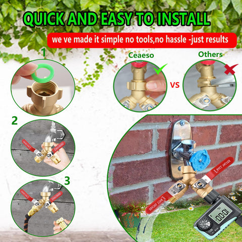 Ceaeso brass hose splitter ideal for irrigation and outdoor cleaning tasks.