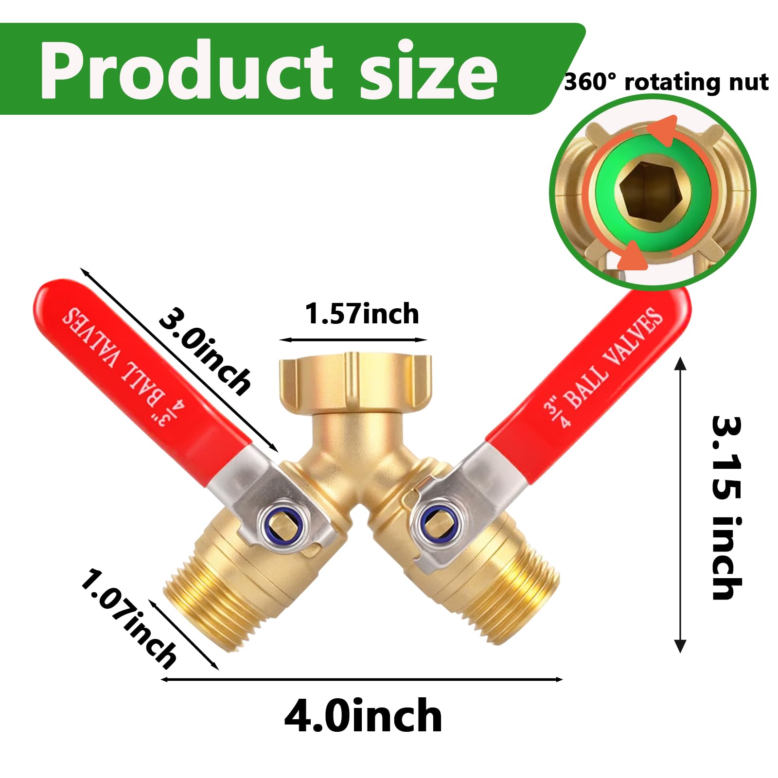 Ceaeso brass hose splitter large-ball-valve provides smooth control on both outlets.
